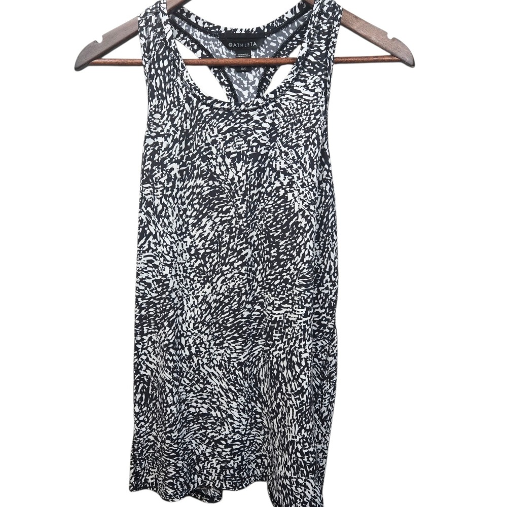 Athleta Black White Abstract Print Racerback Athletic Tank Top Women Large T‎